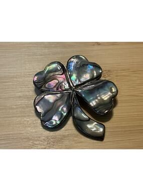 Vintage Mexican 925 Silver & Abalone Lucky 4 Leaf Clover Brooch/Pendant